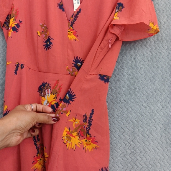 MADEWELL Coral Faux Wrap Posey Cactus Floral Mini Ruffle Dress Fully Lined SZ 4 - Picture 7 of 8